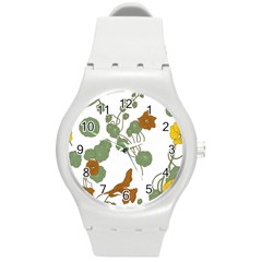 Nasturtium Flower Plant Leaves Round Plastic Sport Watch (m)