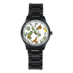 Nasturtium Flower Plant Leaves Stainless Steel Round Watch