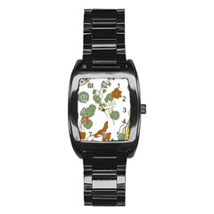 Nasturtium Flower Plant Leaves Stainless Steel Barrel Watch