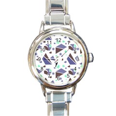 Seamless Pattern Geometric Texture Round Italian Charm Watch by Maspions