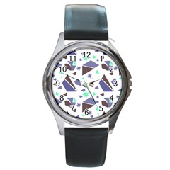 Seamless Pattern Geometric Texture Round Metal Watch by Maspions