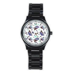 Seamless Pattern Geometric Texture Stainless Steel Round Watch