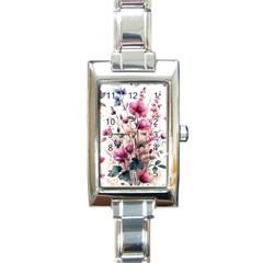 Flora Floral Flower Petal Rectangle Italian Charm Watch