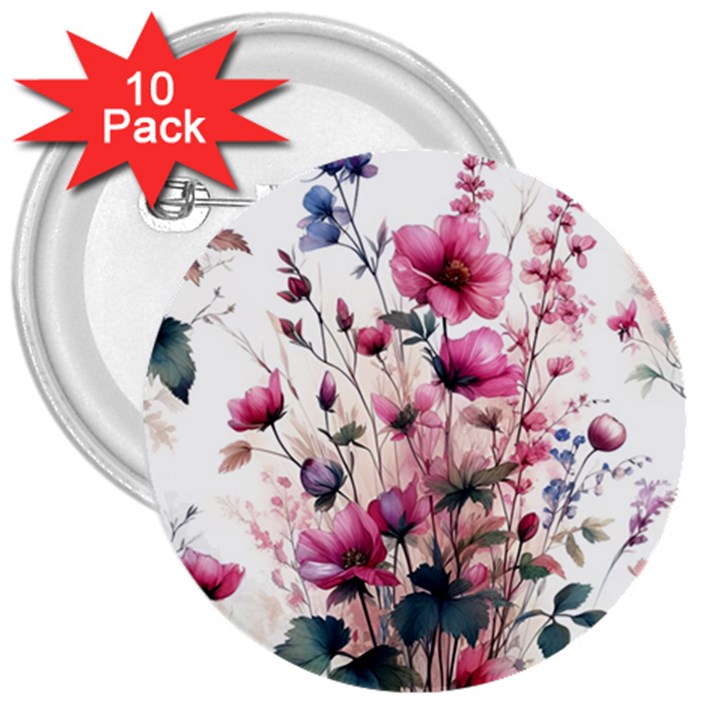 Flora Floral Flower Petal 3  Buttons (10 pack) 