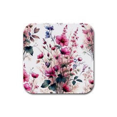 Flora Floral Flower Petal Rubber Square Coaster (4 Pack) by Maspions