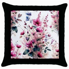 Flora Floral Flower Petal Throw Pillow Case (black)