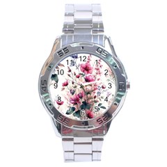 Flora Floral Flower Petal Stainless Steel Analogue Watch