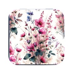 Flora Floral Flower Petal Square Metal Box (black) by Maspions