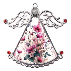 Flora Floral Flower Petal Metal Angel With Crystal Ornament by Maspions