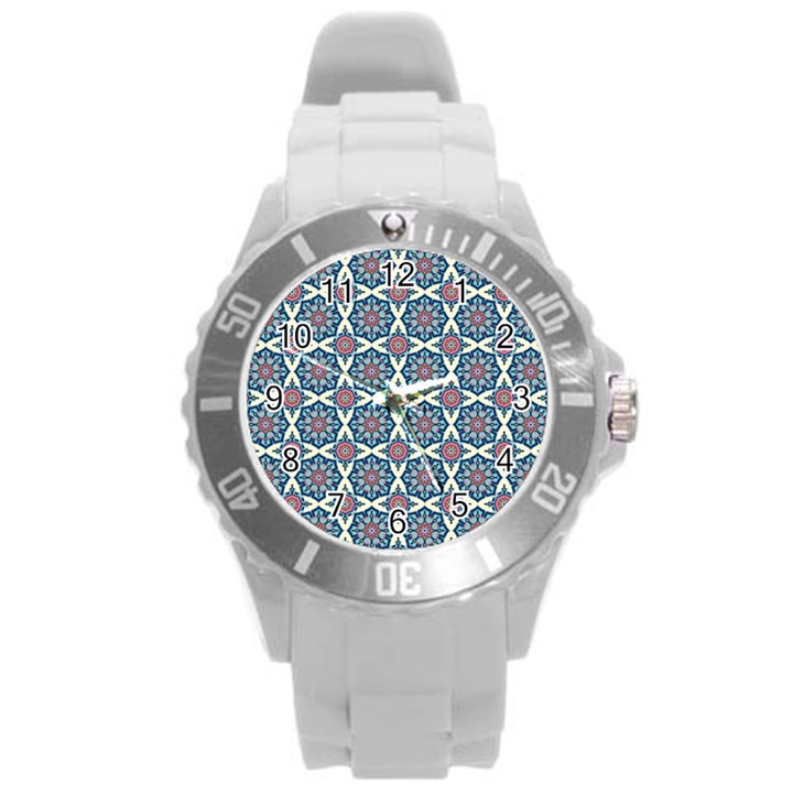 Abstract Mandala Seamless Background Texture Round Plastic Sport Watch (L)