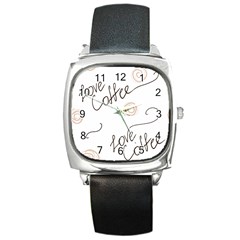 Seamless Pattern Coffee Text Square Metal Watch