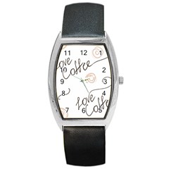 Seamless Pattern Coffee Text Barrel Style Metal Watch