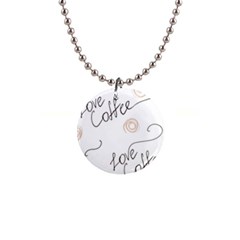 Seamless Pattern Coffee Text 1  Button Necklace