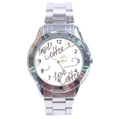 Seamless Pattern Coffee Text Stainless Steel Analogue Watch