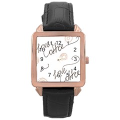 Seamless Pattern Coffee Text Rose Gold Leather Watch 