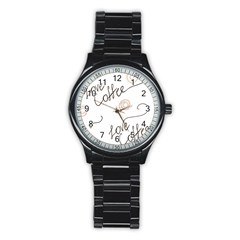 Seamless Pattern Coffee Text Stainless Steel Round Watch