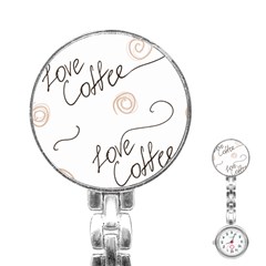 Seamless Pattern Coffee Text Stainless Steel Nurses Watch