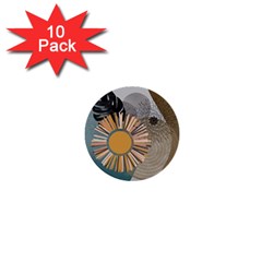 Boho Leaves Botanical Retro Vintage 1  Mini Buttons (10 Pack) 