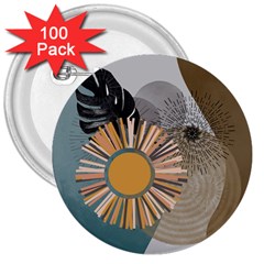 Boho Leaves Botanical Retro Vintage 3  Buttons (100 Pack) 