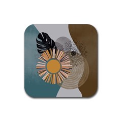 Boho Leaves Botanical Retro Vintage Rubber Coaster (square) by Maspions