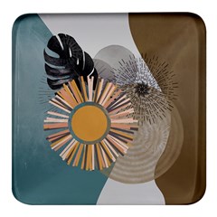 Boho Leaves Botanical Retro Vintage Square Glass Fridge Magnet (4 Pack) by Maspions