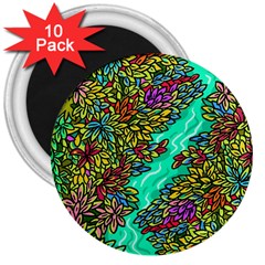 Background Leaves River Nature 3  Magnets (10 Pack) 