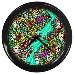 Background Leaves River Nature Wall Clock (black)