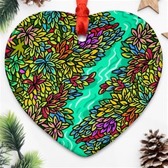 Background Leaves River Nature Heart Ornament (two Sides)