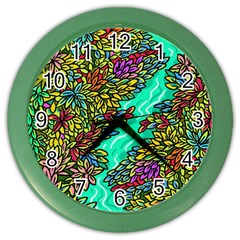 Background Leaves River Nature Color Wall Clock