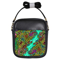 Background Leaves River Nature Girls Sling Bag by Maspions