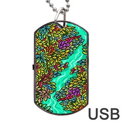 Background Leaves River Nature Dog Tag Usb Flash (one Side)