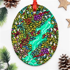 Background Leaves River Nature Oval Filigree Ornament (two Sides)