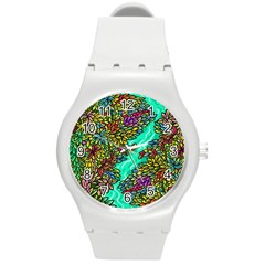 Background Leaves River Nature Round Plastic Sport Watch (m) by Maspions