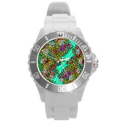 Background Leaves River Nature Round Plastic Sport Watch (l)