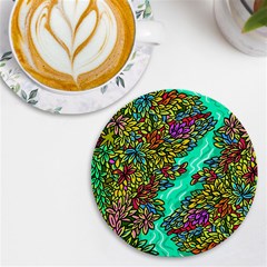 Background Leaves River Nature Uv Print Round Tile Coaster