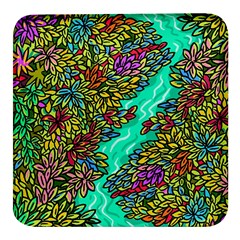 Background Leaves River Nature Square Glass Fridge Magnet (4 Pack) by Maspions