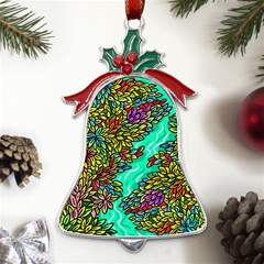 Background Leaves River Nature Metal Holly Leaf Bell Ornament by Maspions