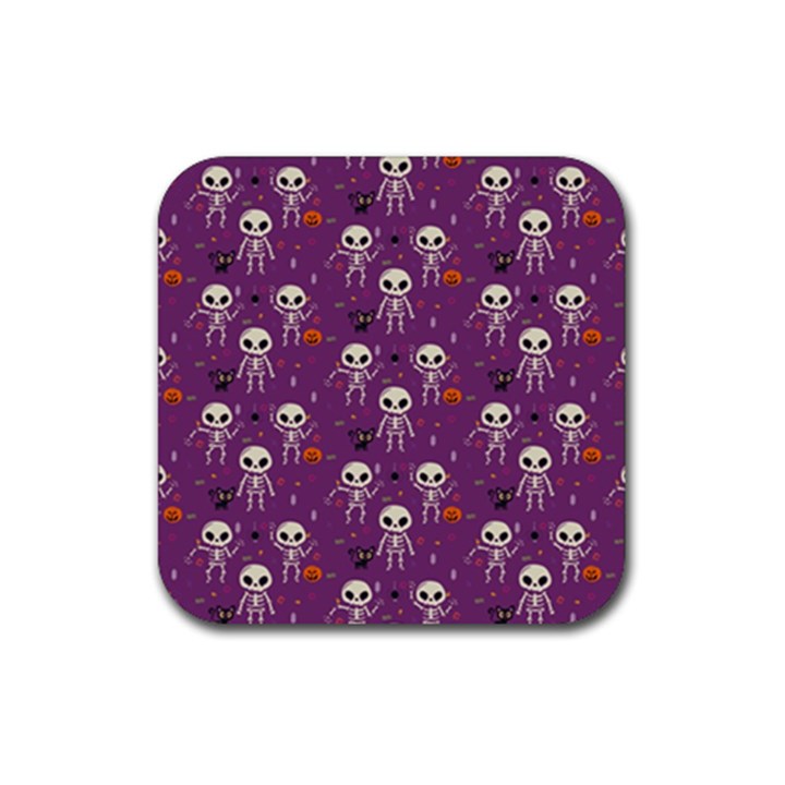 Skull Halloween Pattern Rubber Coaster (Square)