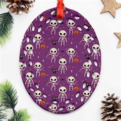 Skull Halloween Pattern Oval Filigree Ornament (two Sides)