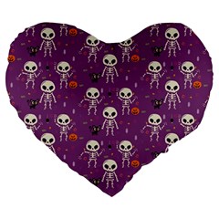 Skull Halloween Pattern Large 19  Premium Heart Shape Cushions