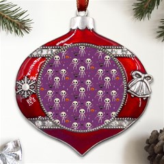 Skull Halloween Pattern Metal Snowflake And Bell Red Ornament