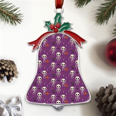 Skull Halloween Pattern Metal Holly Leaf Bell Ornament