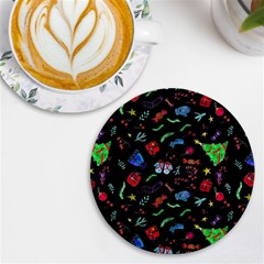 New Year Christmas Background Uv Print Round Tile Coaster by Maspions