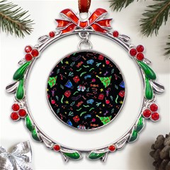 New Year Christmas Background Metal X mas Wreath Ribbon Ornament by Maspions