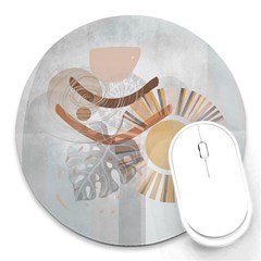 Boho Background Leaves Botanical Round Mousepad