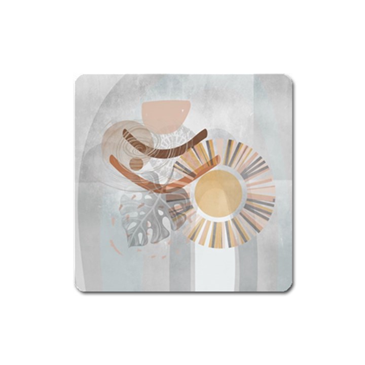 Boho Background Leaves Botanical Square Magnet