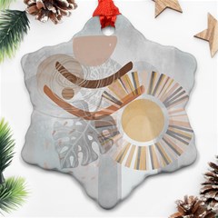 Boho Background Leaves Botanical Snowflake Ornament (two Sides)