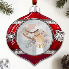 Boho Background Leaves Botanical Metal Snowflake And Bell Red Ornament by Maspions