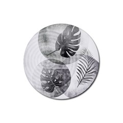 Vintage Retro Boho Background Leaves Botanical Rubber Round Coaster (4 Pack)