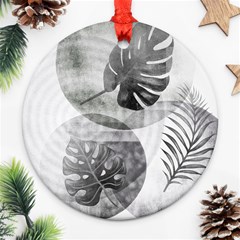 Vintage Retro Boho Background Leaves Botanical Round Ornament (two Sides)